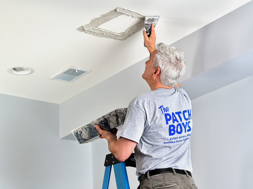 THE PATCH BOYS drywall hole repair franchise owner repairs ceiling